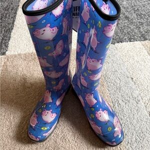 HiSea Rain Boots with Pig Design- size 8